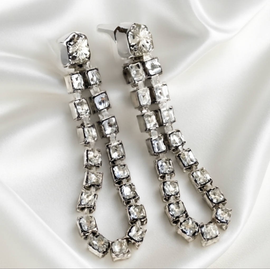 Women Silver Hoop Crystal Design Drop Post Earrings - Fashion Women's Jewelry